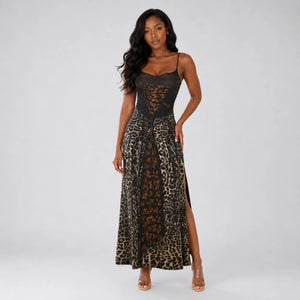Leopard Lace-Up Maxi Dress WHD0606050