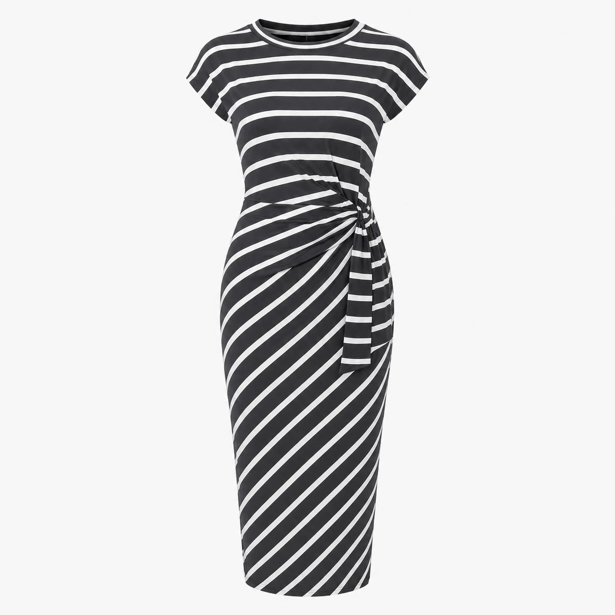 Striped Twist Waist Midi Dress WHD0606053