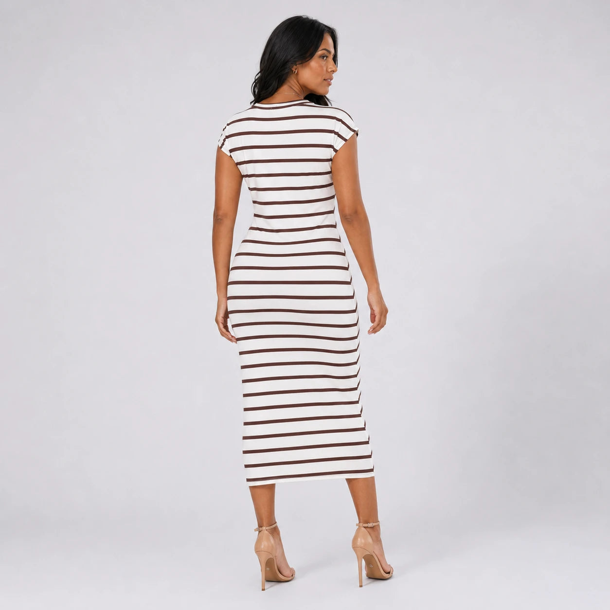 Striped Twist Waist Midi Dress WHD0606053
