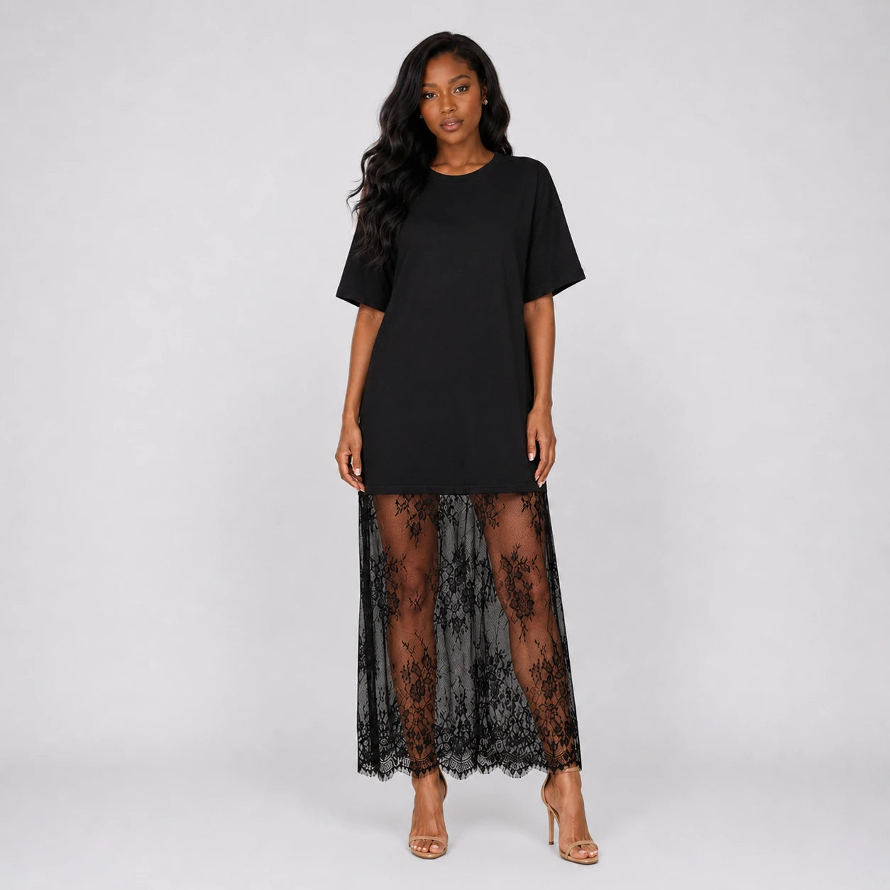 Lace Hem T-Shirt Dress WHD0606056
