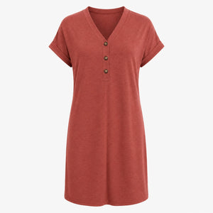 V-Neck Button Tee Dress WHD0606057