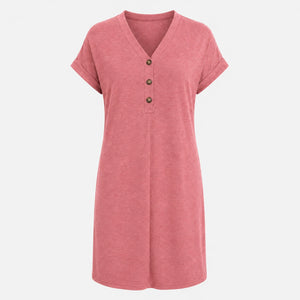 V-Neck Button Tee Dress WHD0606057