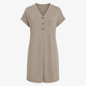 V-Neck Button Tee Dress WHD0606057