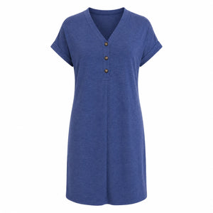 V-Neck Button Tee Dress WHD0606057