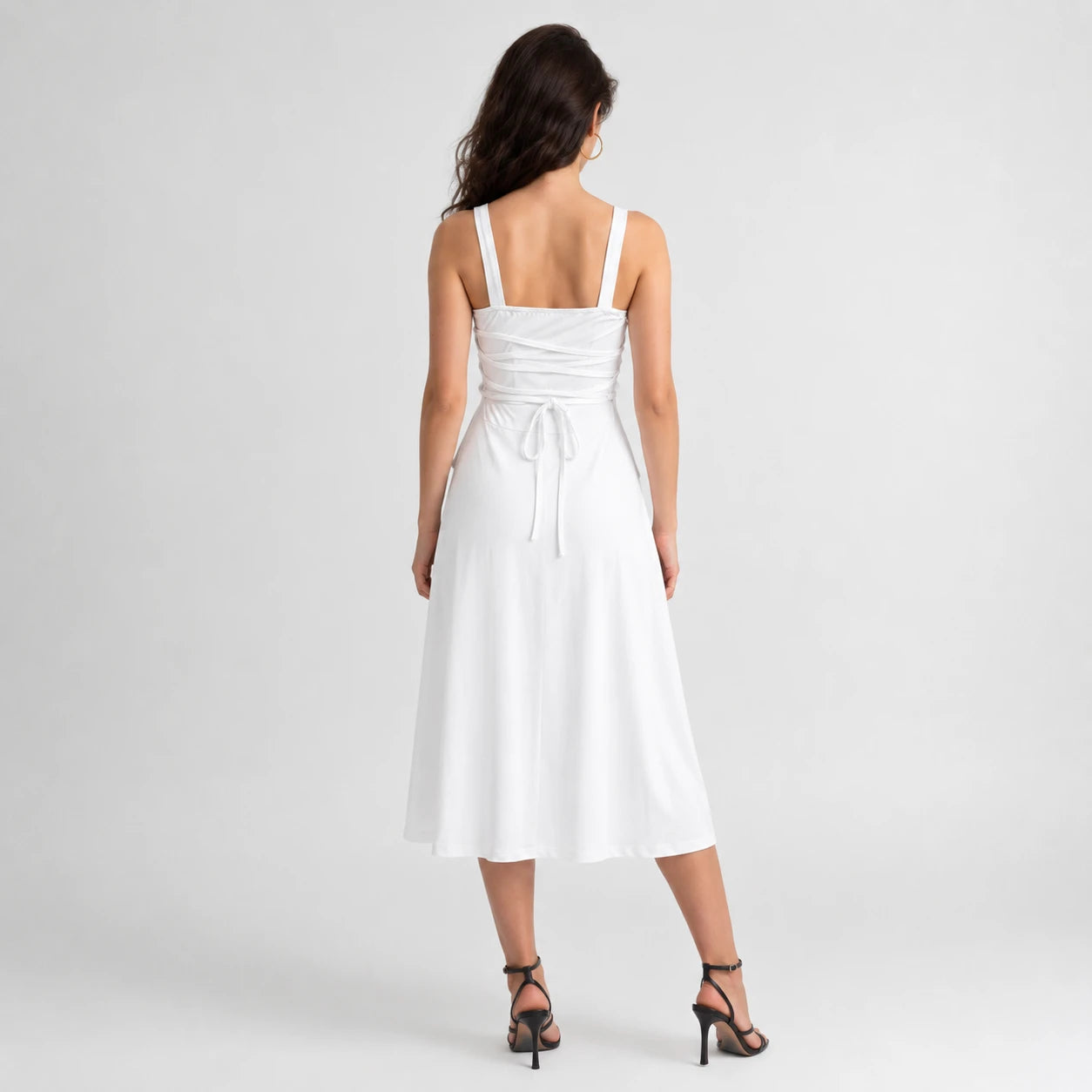 White Tie-Back Midi Dress WHD0606061