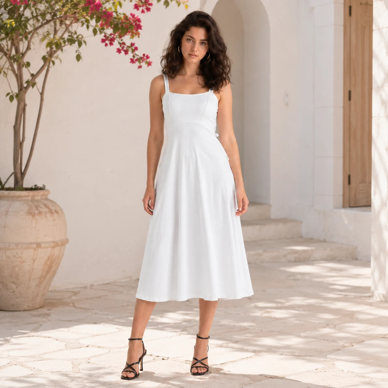 White Tie-Back Midi Dress WHD0606061
