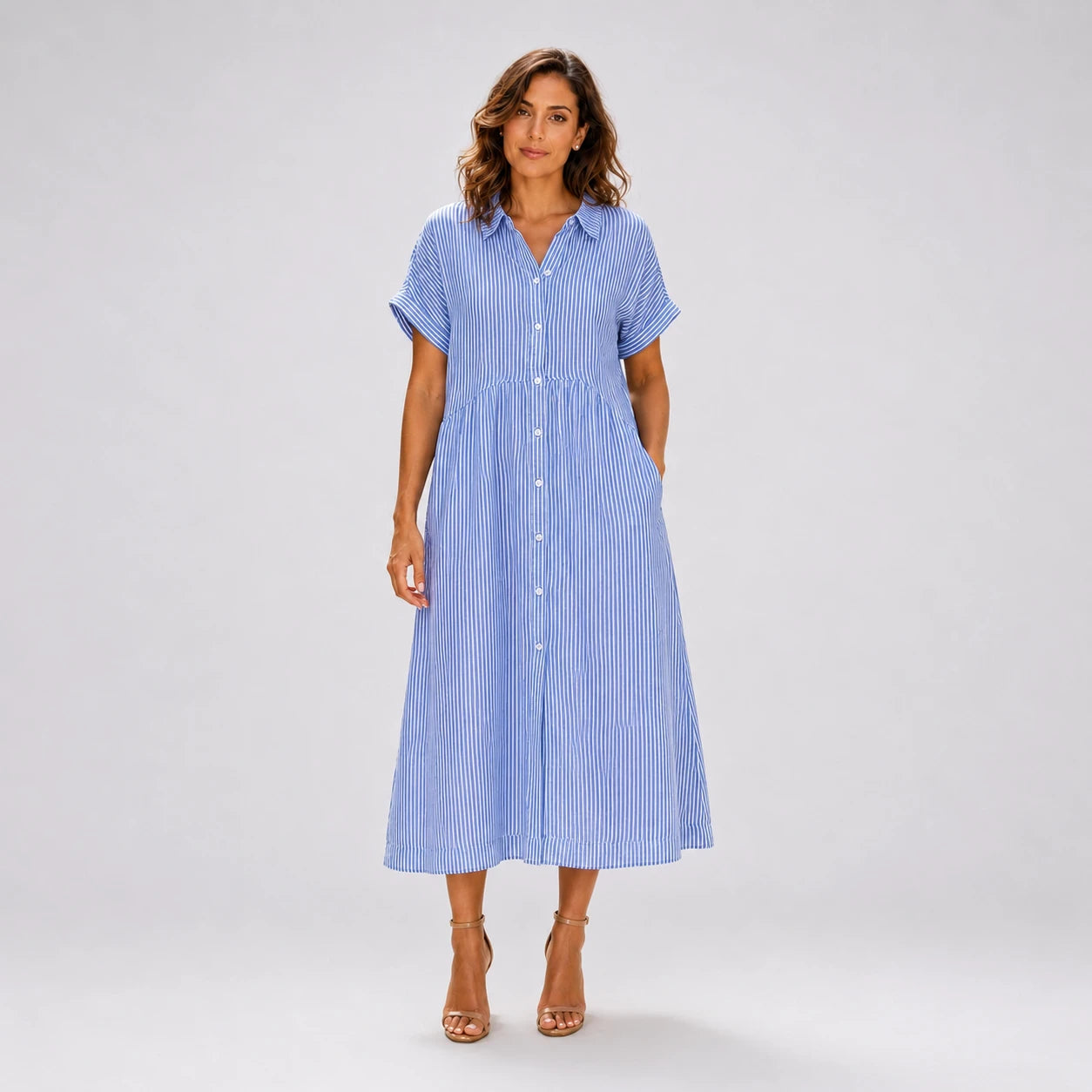 Striped Button Shirt Dress WHD0606069