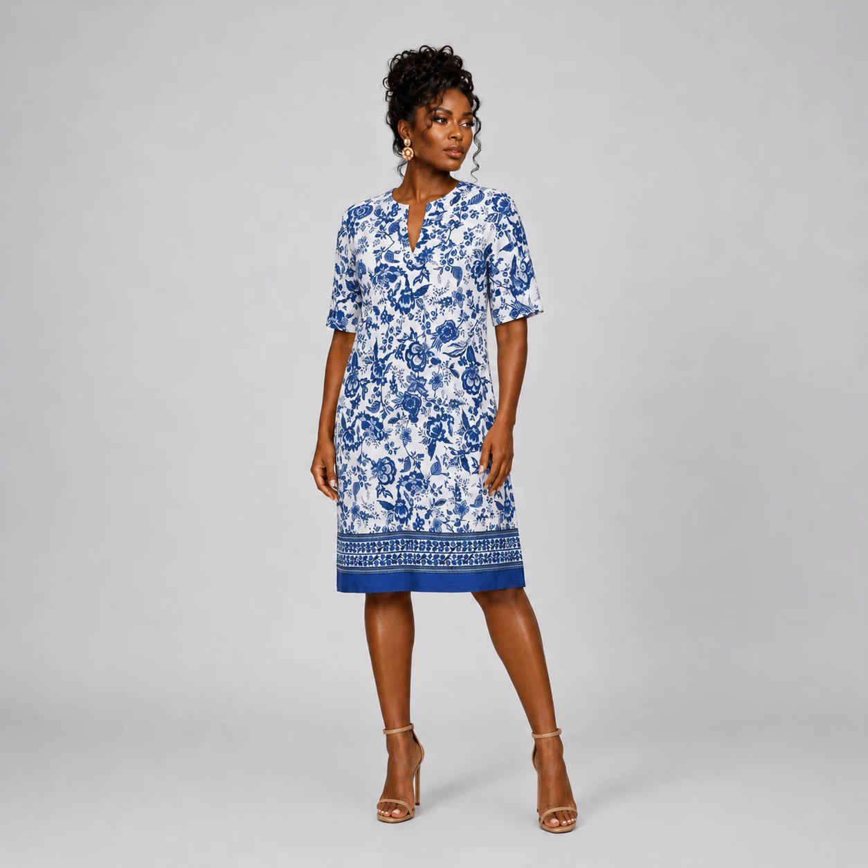 Blue Floral Shift Dress WHD0606070