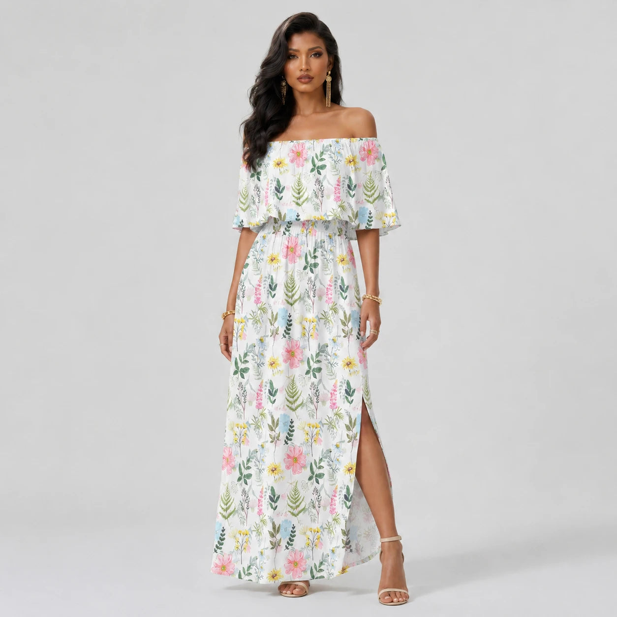 Floral Off-Shoulder Maxi Dress WHD0606072