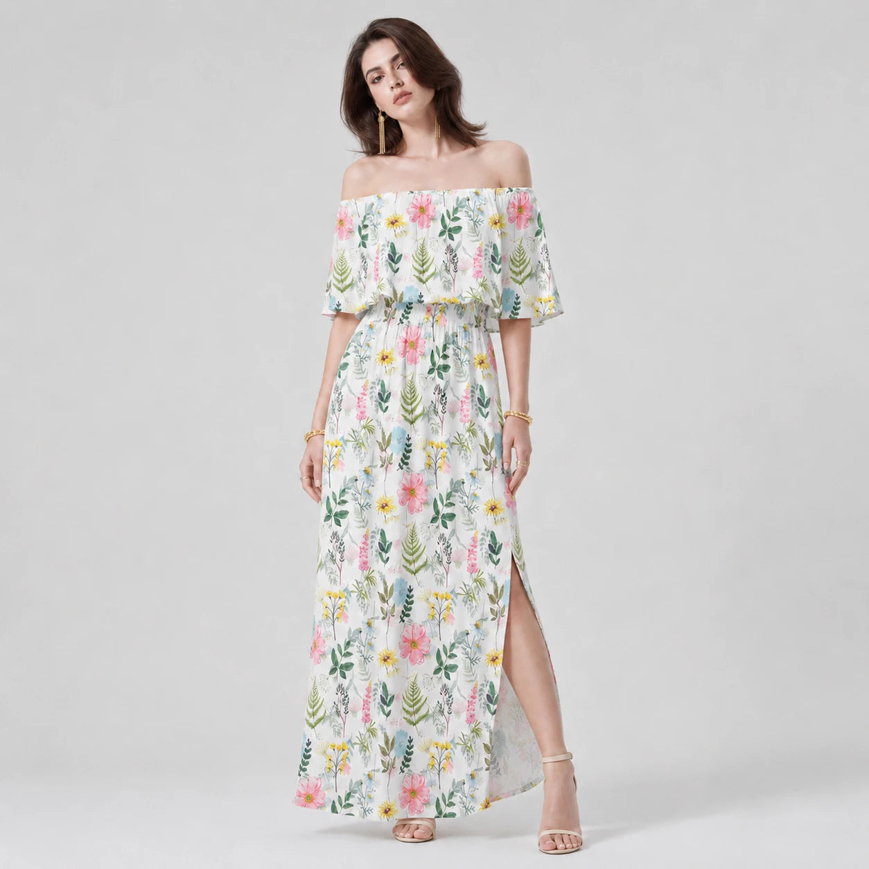 Floral Off-Shoulder Maxi Dress WHD0606072