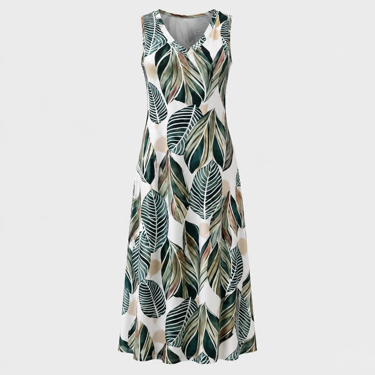 Sleeveless V-Neck Midi Dress WHD0606075