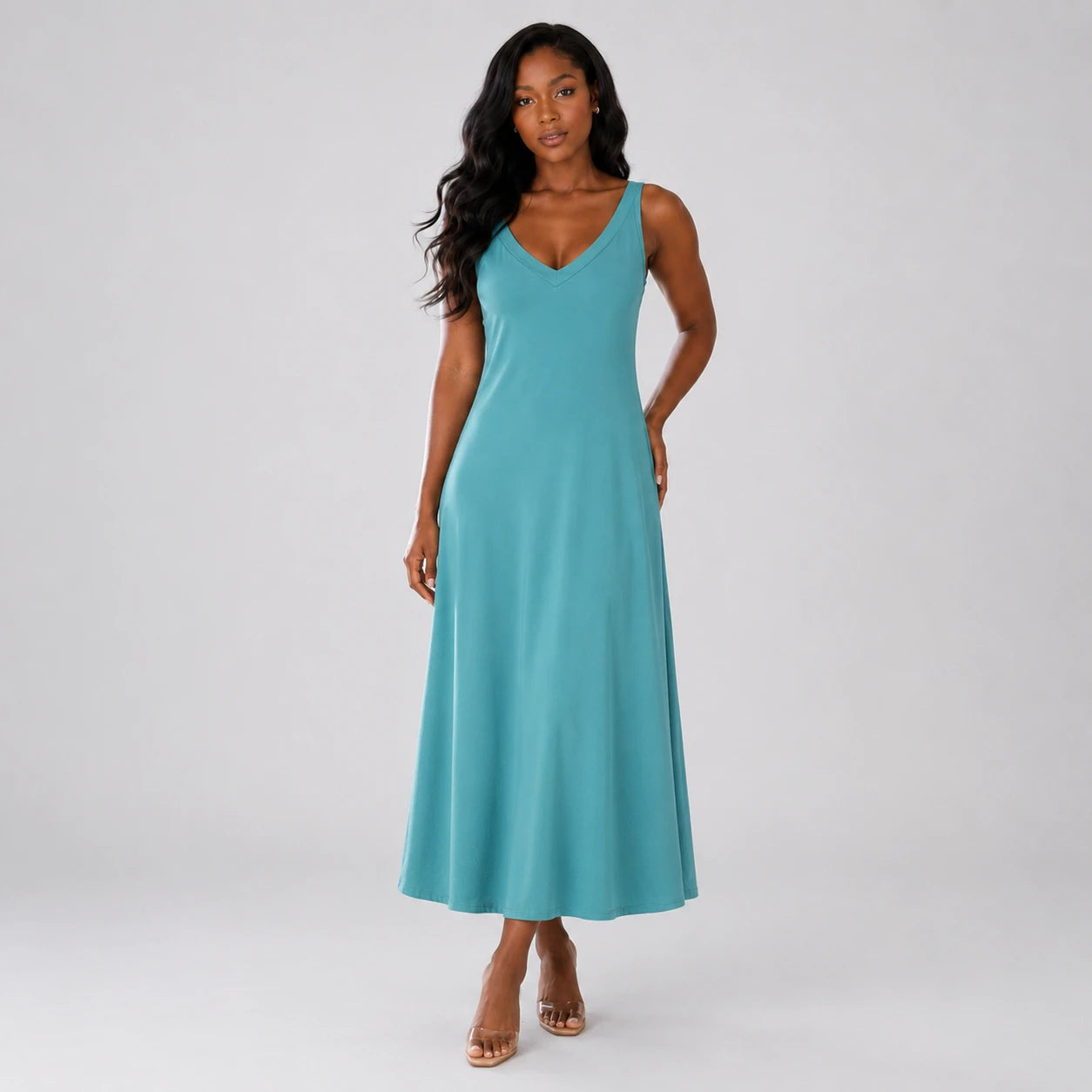 Sleeveless V-Neck Midi Dress WHD0606075
