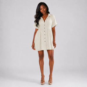 Textured Button Babydoll Dress WHD0606078