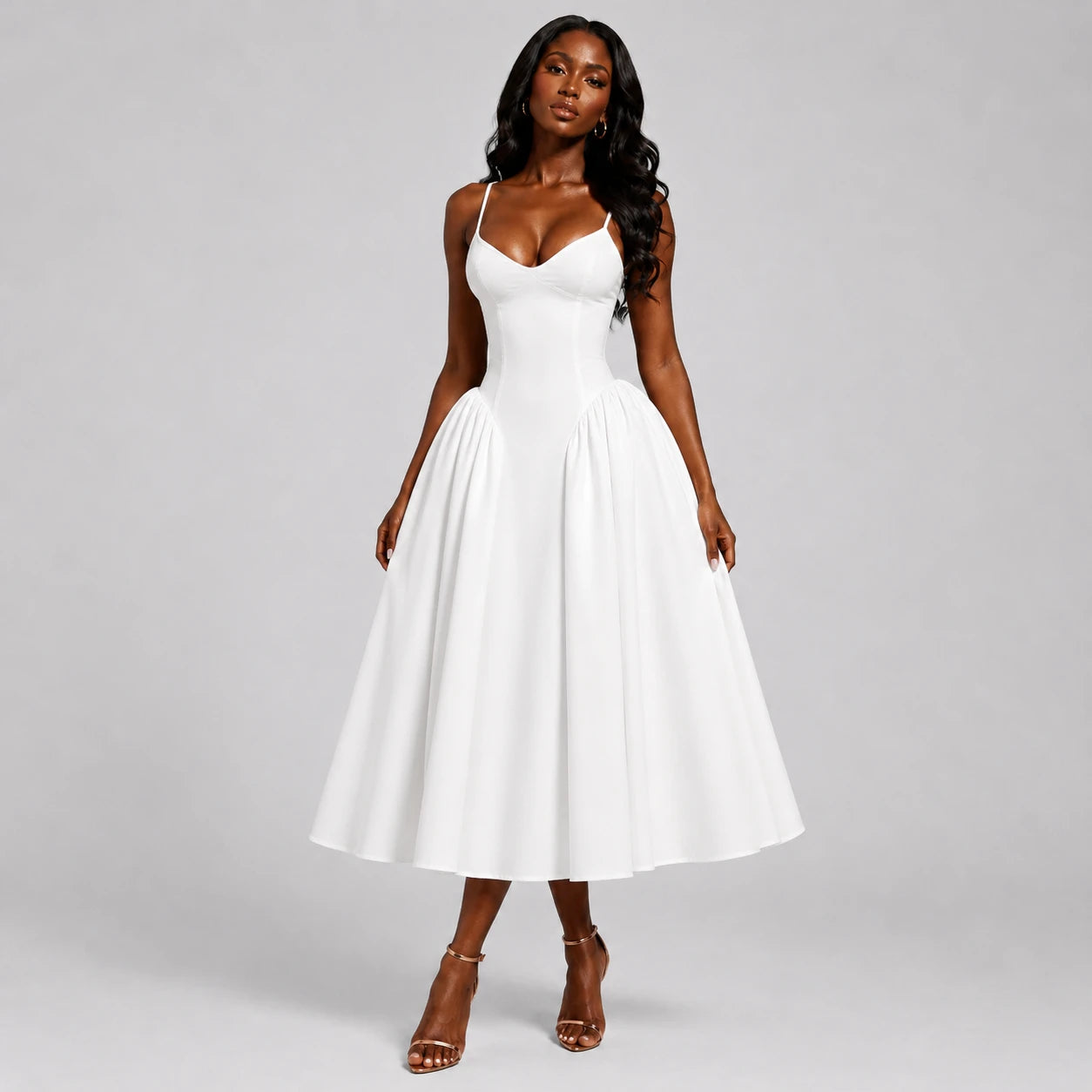Lace-Up Back Midi Dress WHD0606079