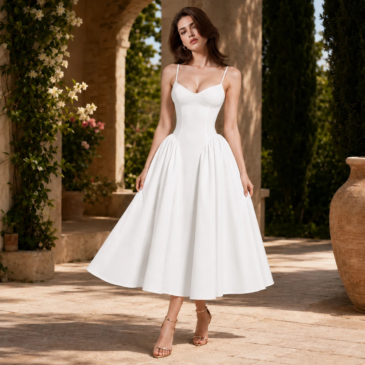 Lace-Up Back Midi Dress WHD0606079
