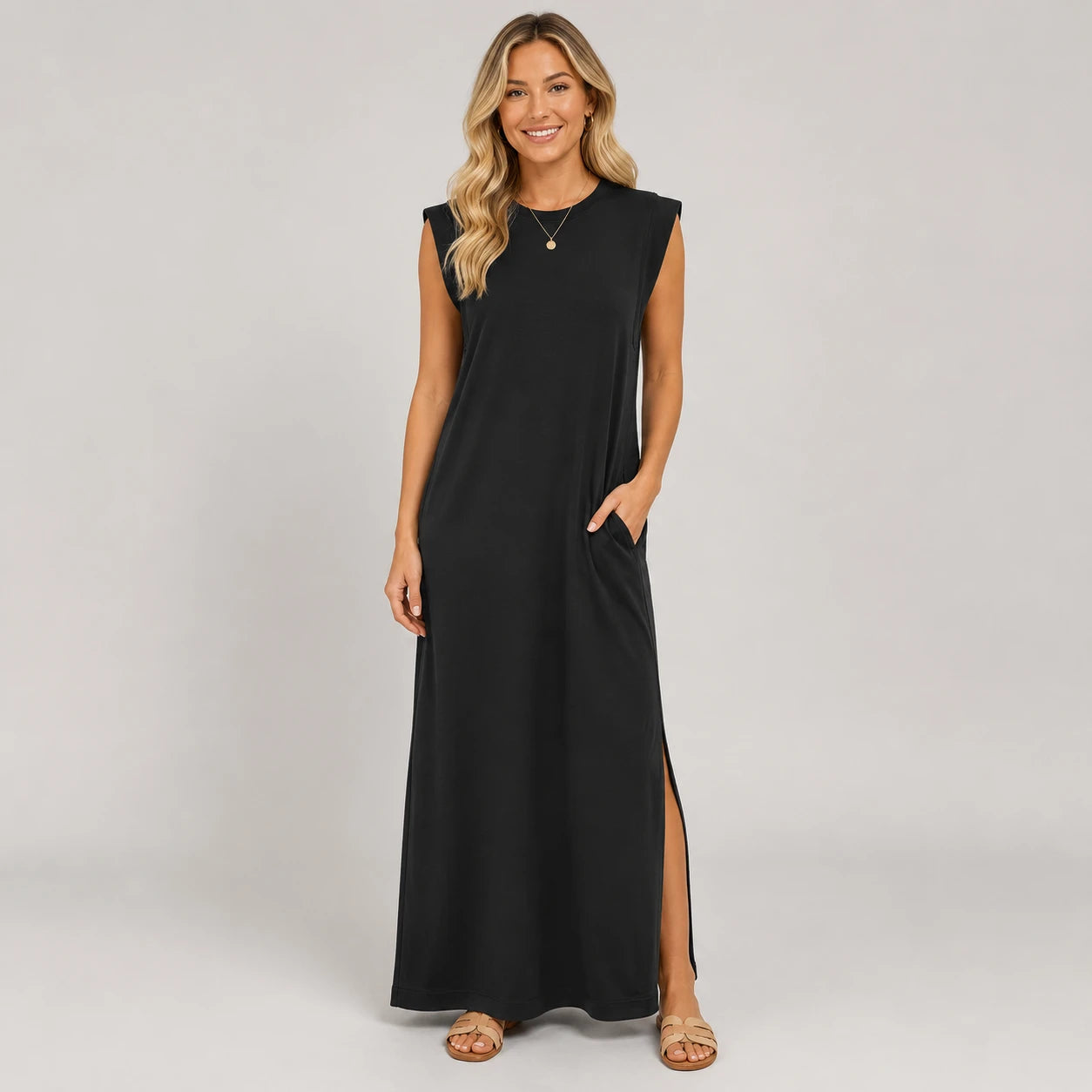 Sleeveless Side Slit Maxi Dress WHD0606080
