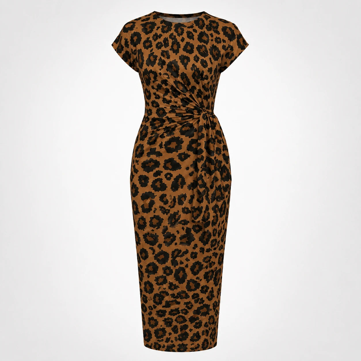 Leopard Ruched Midi Dress WHD0606087