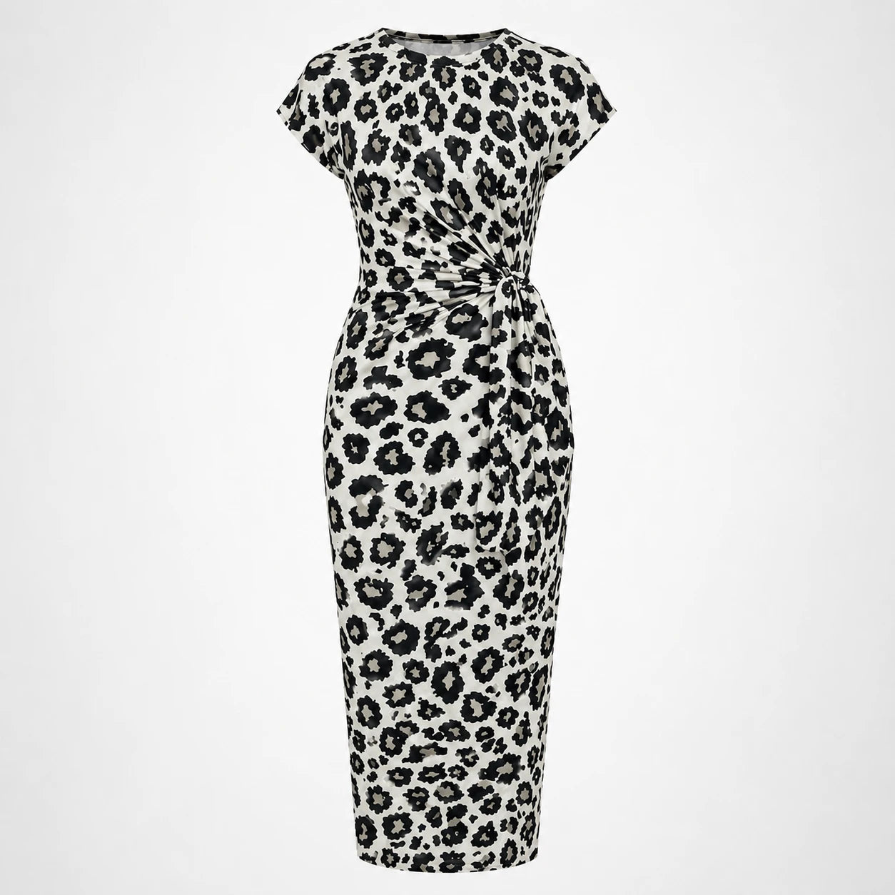 Leopard Ruched Midi Dress WHD0606087