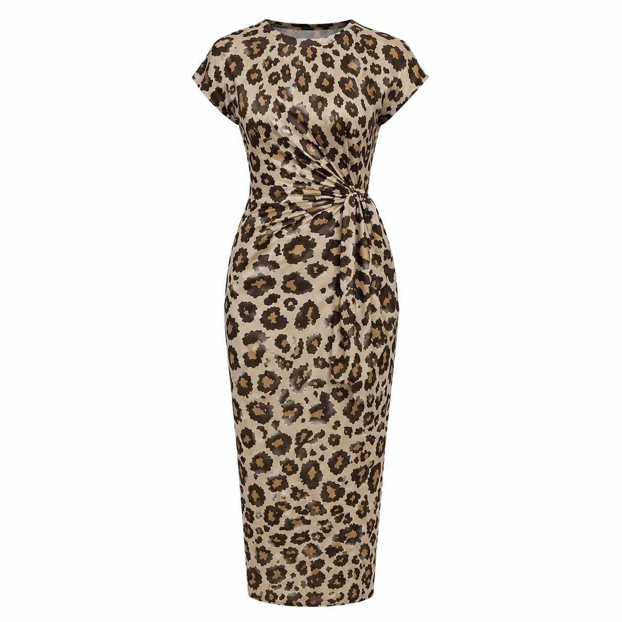 Leopard Ruched Midi Dress WHD0606087