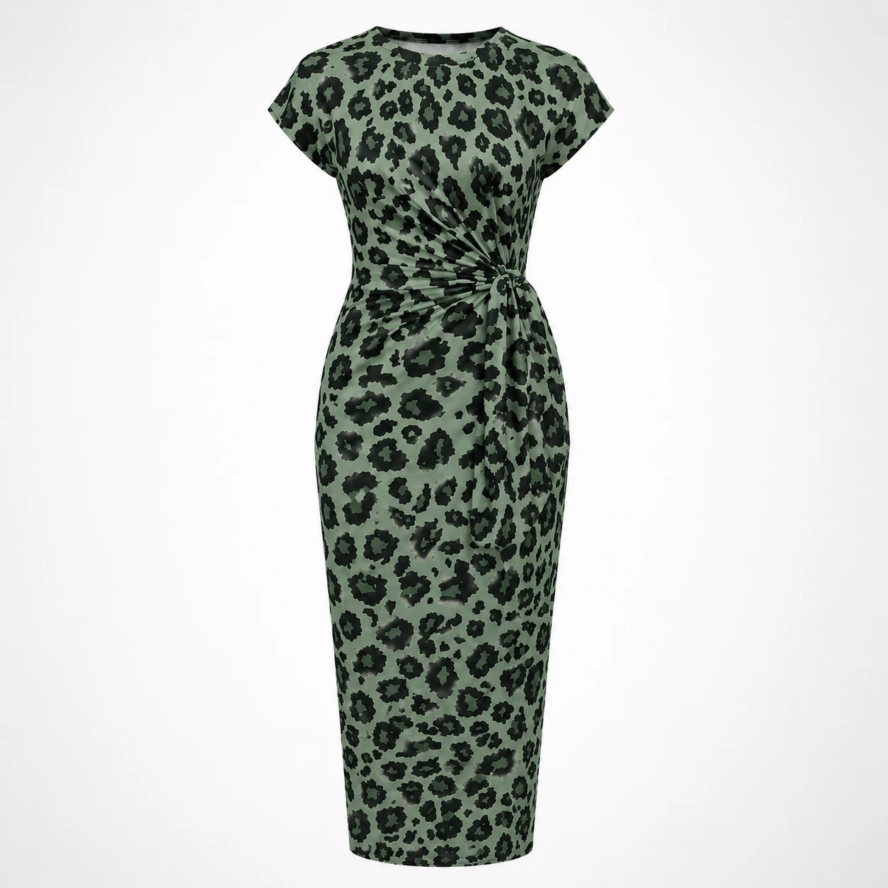 Leopard Ruched Midi Dress WHD0606087