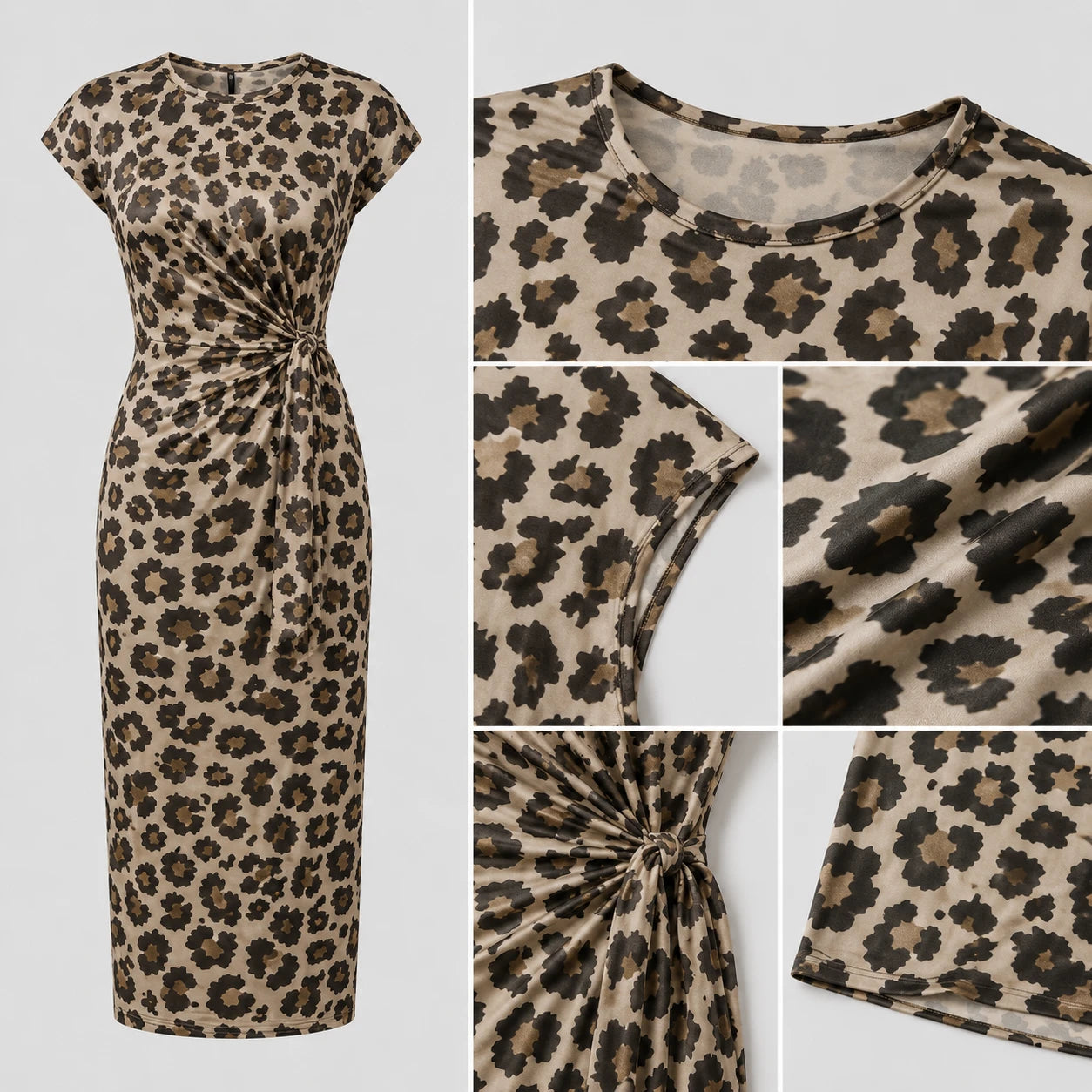 Leopard Ruched Midi Dress WHD0606087