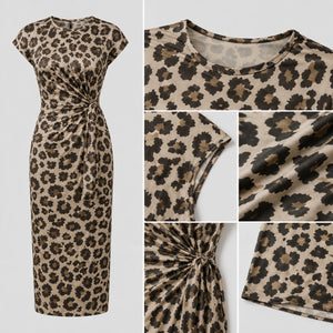 Leopard Ruched Midi Dress WHD0606087