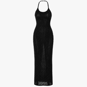 Open-Knit Halter Maxi Dress WHD0606094
