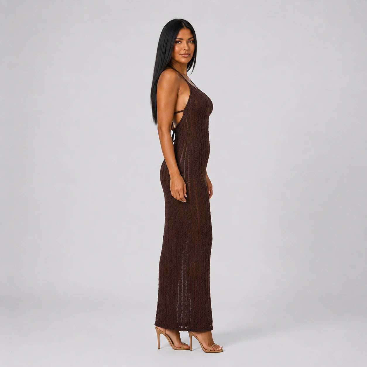 Open-Knit Halter Maxi Dress WHD0606094