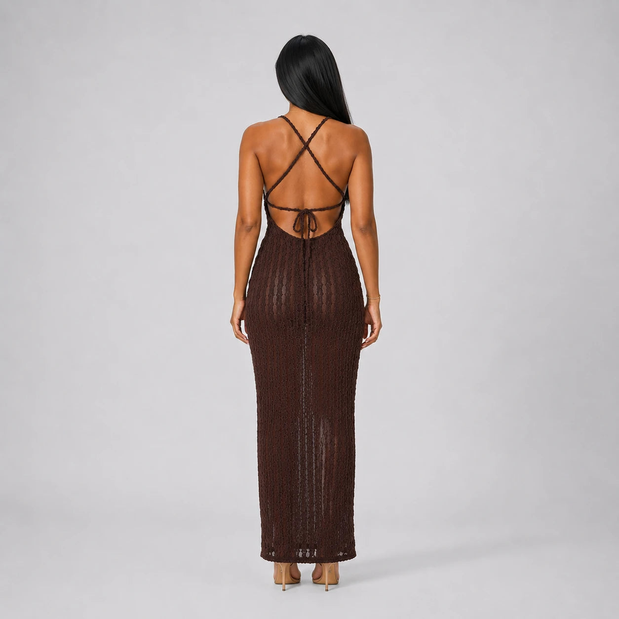 Open-Knit Halter Maxi Dress WHD0606094