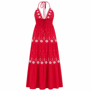 Embroidered Halter Maxi Dress WHD0606099