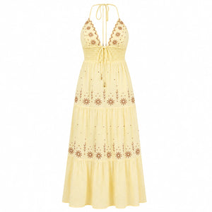 Embroidered Halter Maxi Dress WHD0606099
