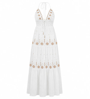 Embroidered Halter Maxi Dress WHD0606099