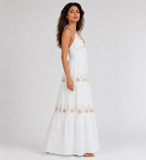 Embroidered Halter Maxi Dress WHD0606099