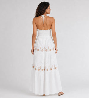 Embroidered Halter Maxi Dress WHD0606099