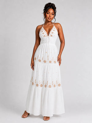 Embroidered Halter Maxi Dress WHD0606099