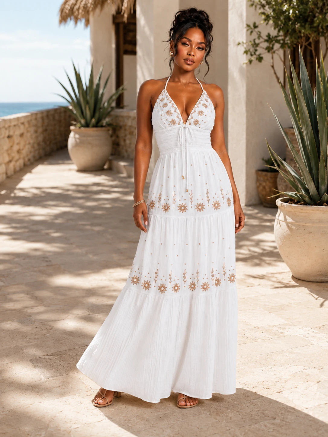 Embroidered Halter Maxi Dress WHD0606099
