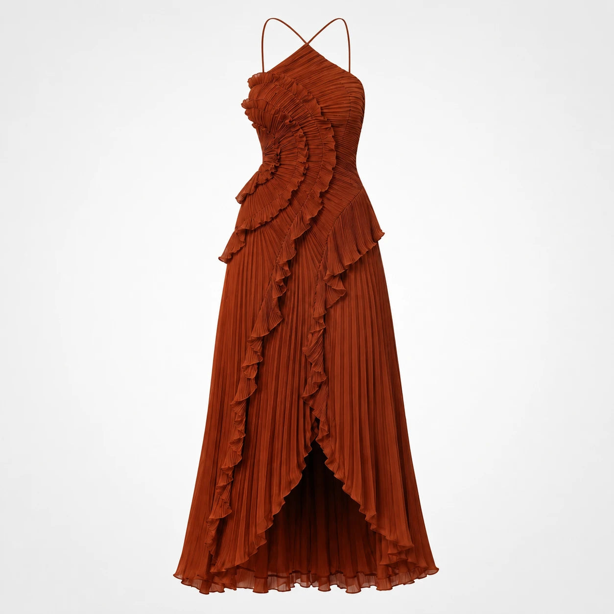 Pleated Ruffle Halter Dress WHD0606100