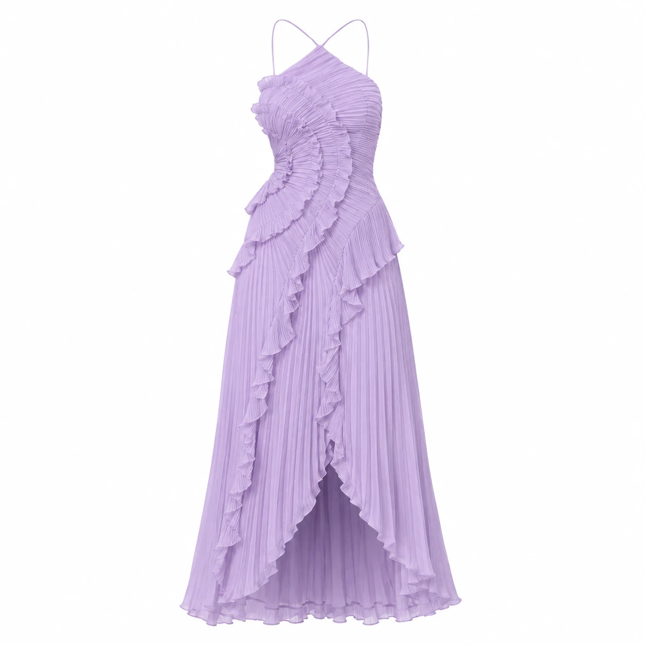 Pleated Ruffle Halter Dress WHD0606100