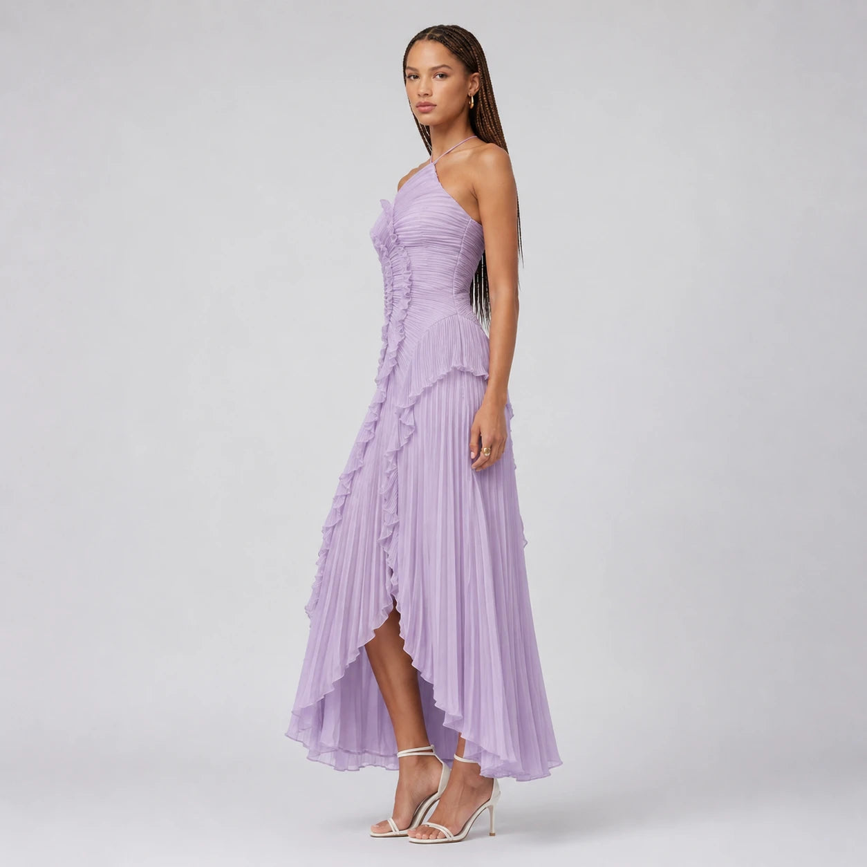 Pleated Ruffle Halter Dress WHD0606100