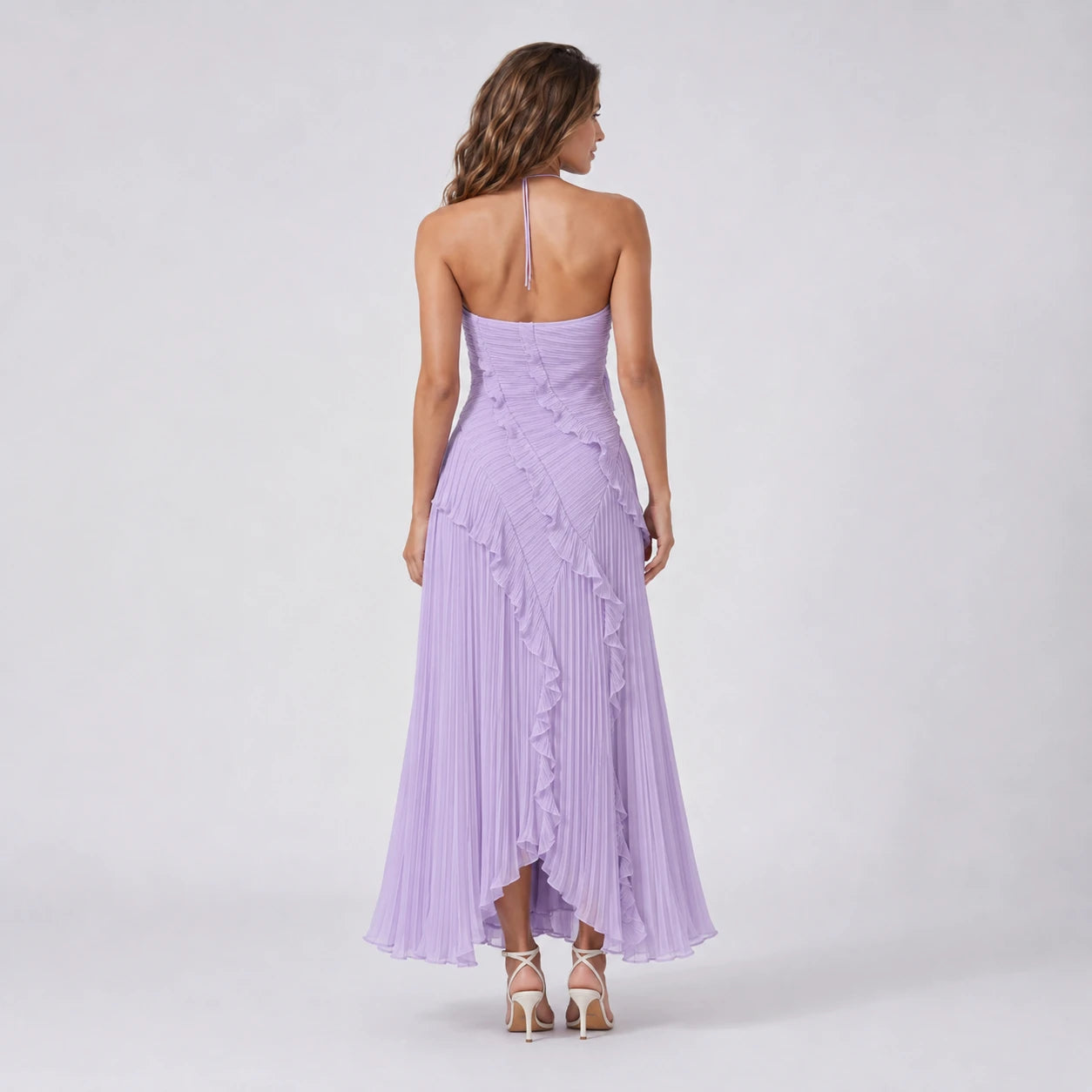 Pleated Ruffle Halter Dress WHD0606100