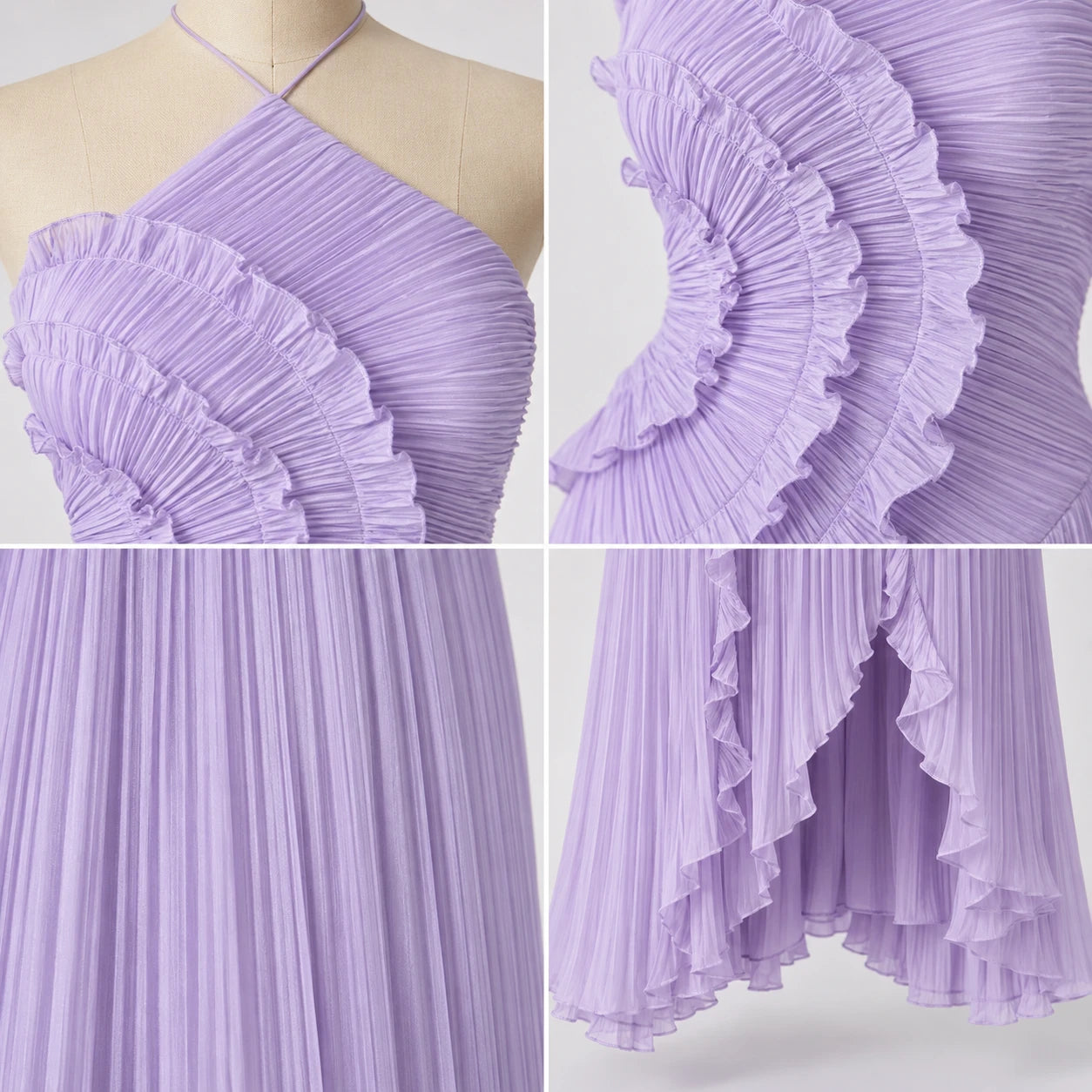 Pleated Ruffle Halter Dress WHD0606100