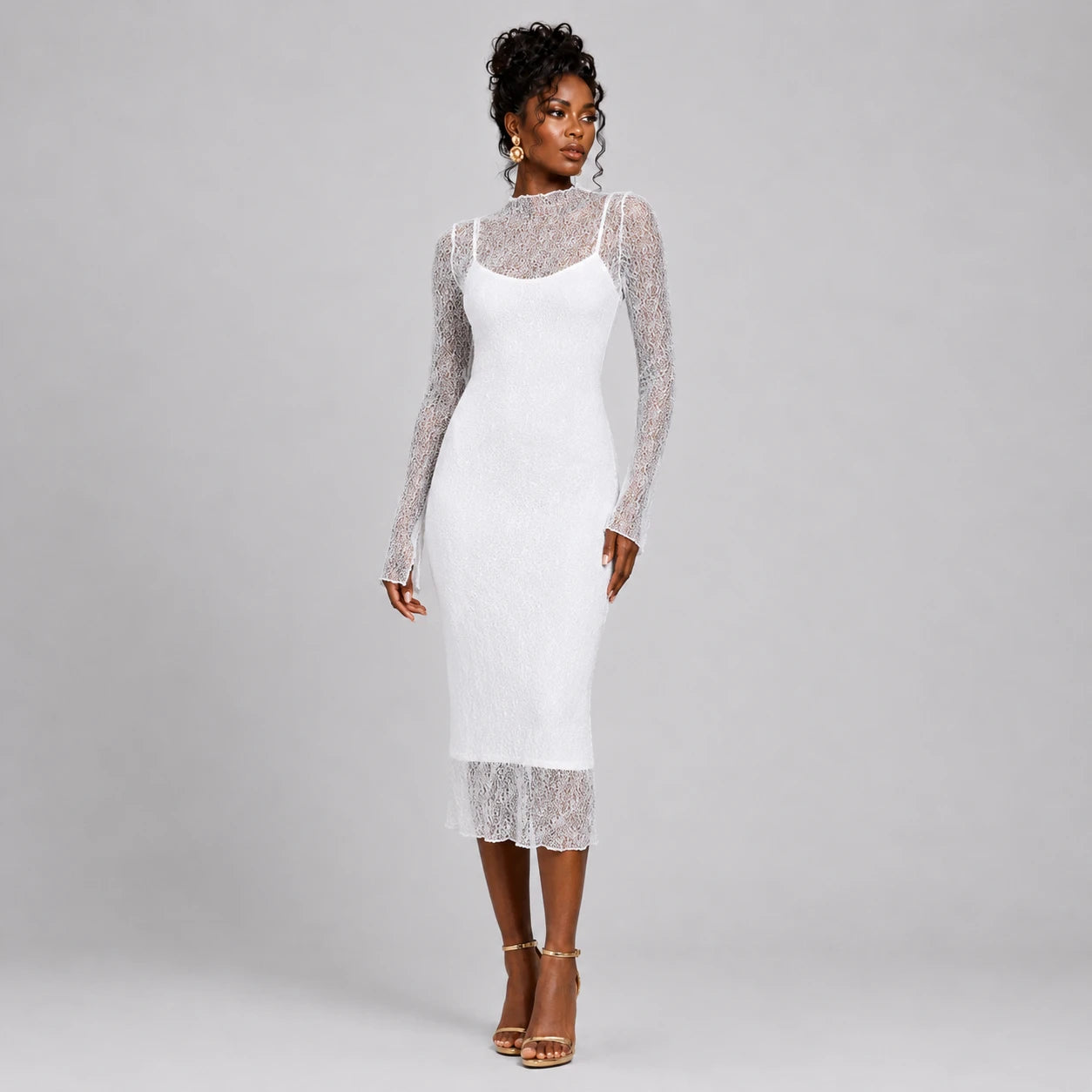 Sheer Lace Midi Dress WHD0606103