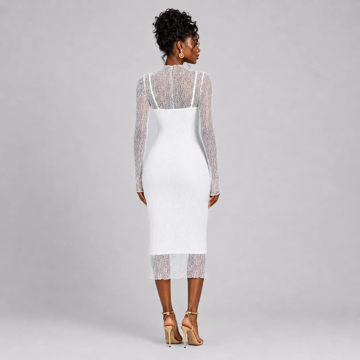 Sheer Lace Midi Dress WHD0606103