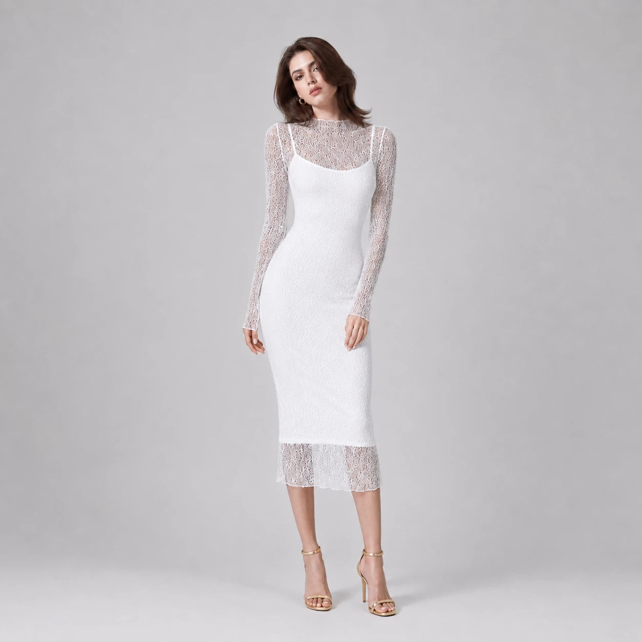 Sheer Lace Midi Dress WHD0606103