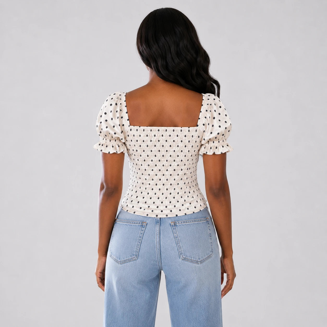 Polka Dot Puff Sleeve Top WHD0606105