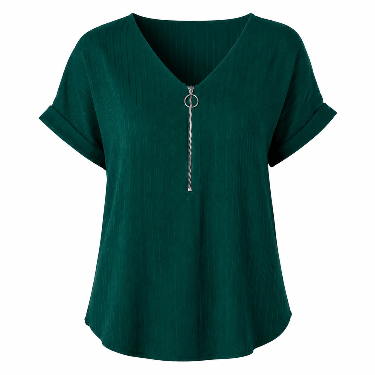Zip Front V-Neck Top WHD0606111