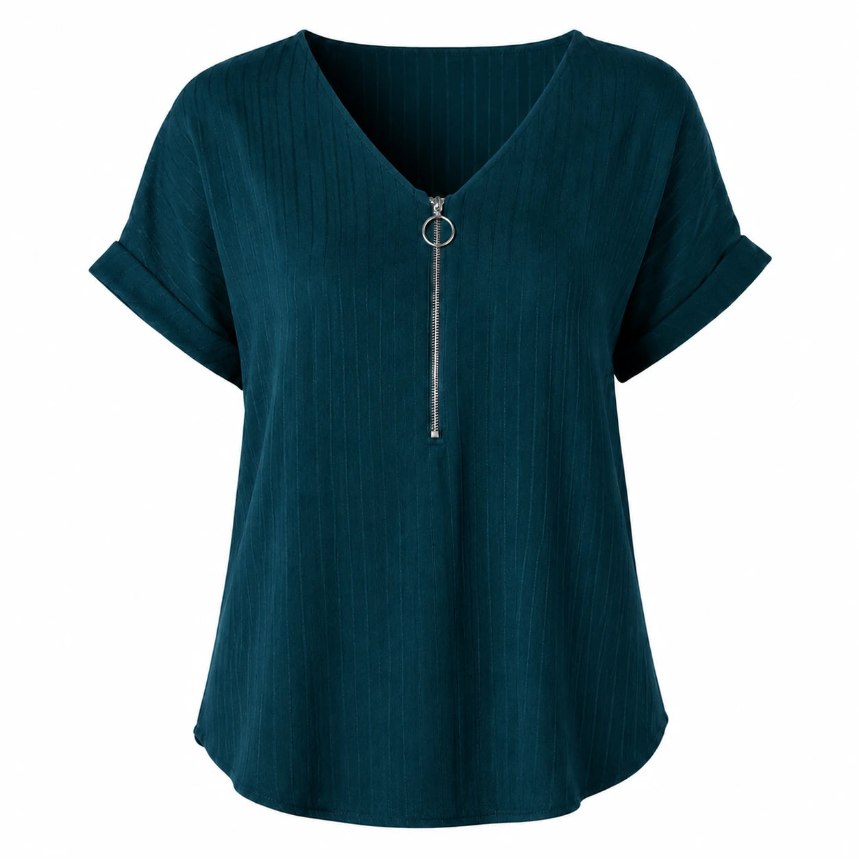 Zip Front V-Neck Top WHD0606111