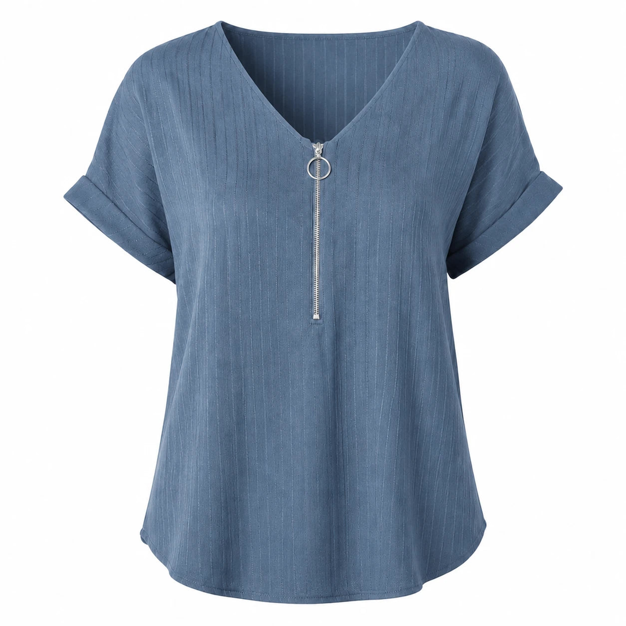 Zip Front V-Neck Top WHD0606111