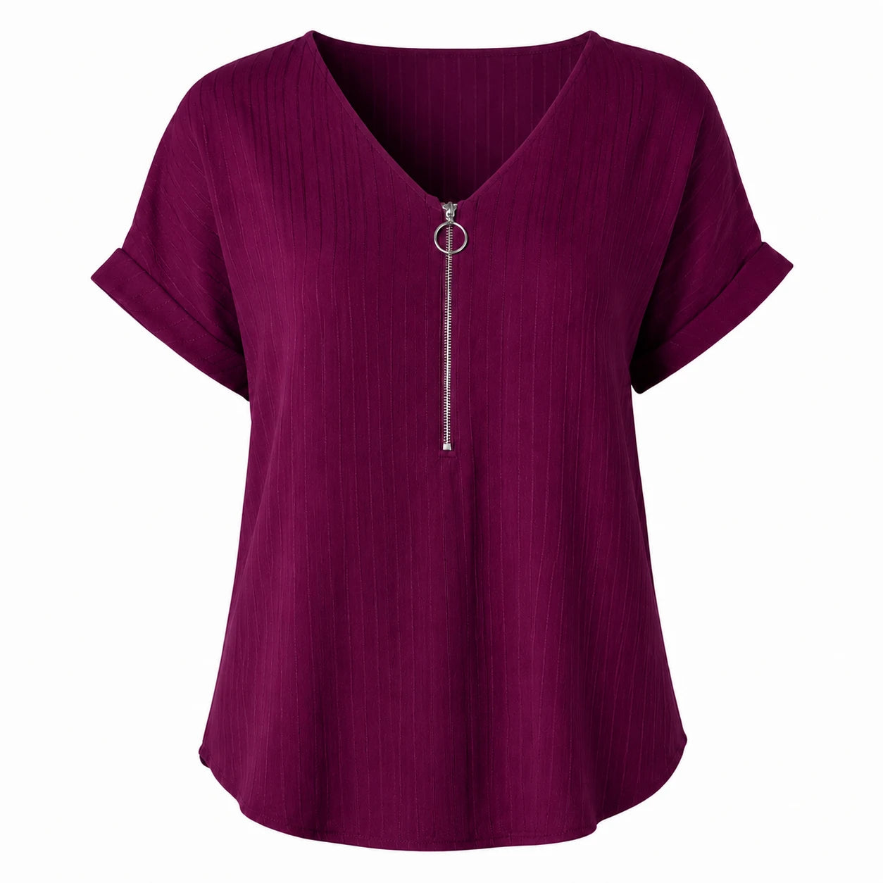 Zip Front V-Neck Top WHD0606111