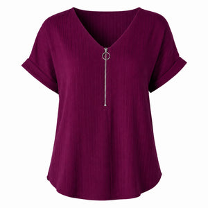 Zip Front V-Neck Top WHD0606111